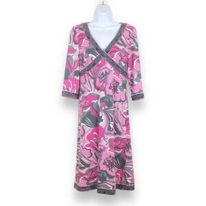 TAHARI ASL Pink & Grey Paisley Scuba Knit Shift Midi Dress size 4